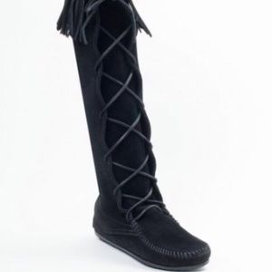 Minnetonka tall black suede boots